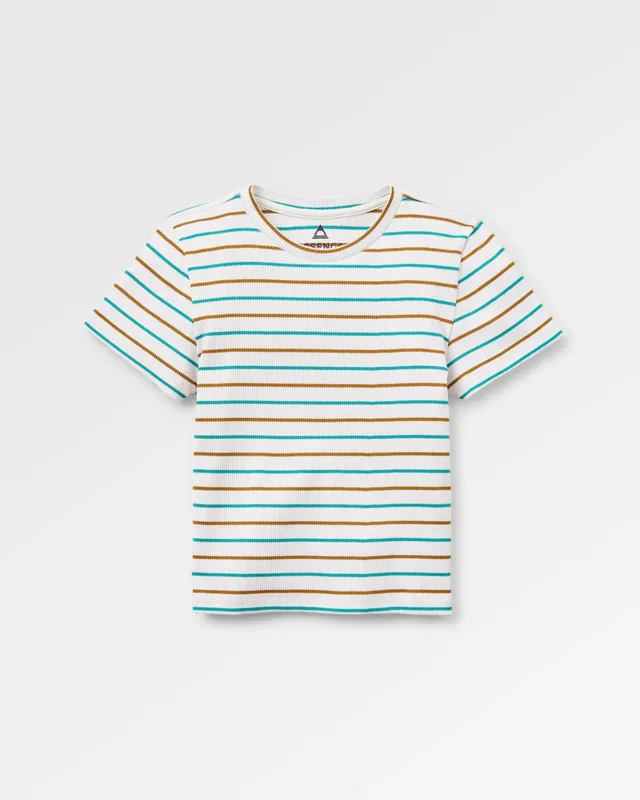 Passenger Clothing Out There Ribbed Cropped T-Shirt - Spruce Yellow/Aqua Stripe
