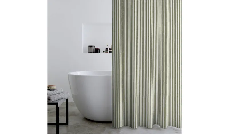 Catherine Lansfield Stripe Shower Curtain - Green