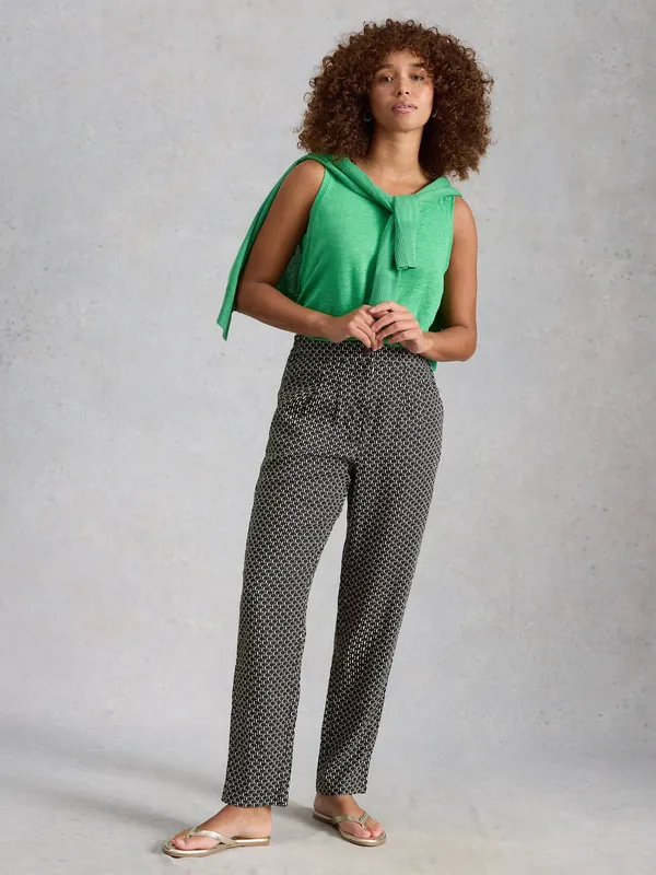 White Stuff Rowena Linen Tapered Trousers, Black
