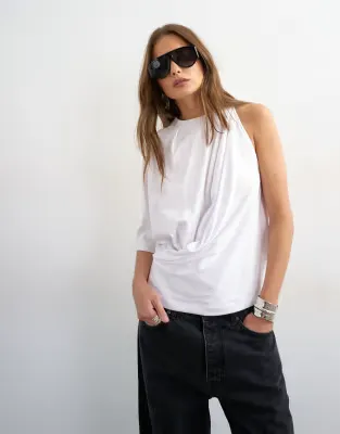 asymmetric drape tee in white