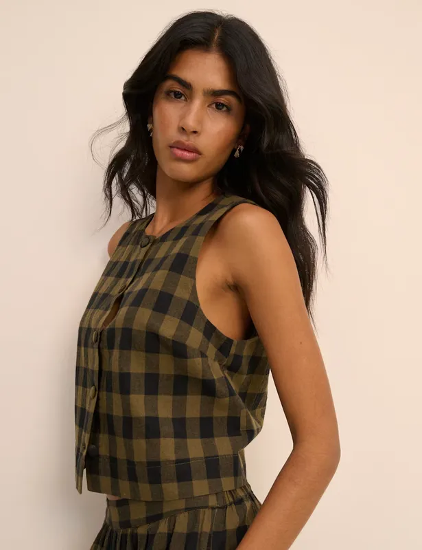Nobody's Child Pure Cotton Checked Button Through Tank Top