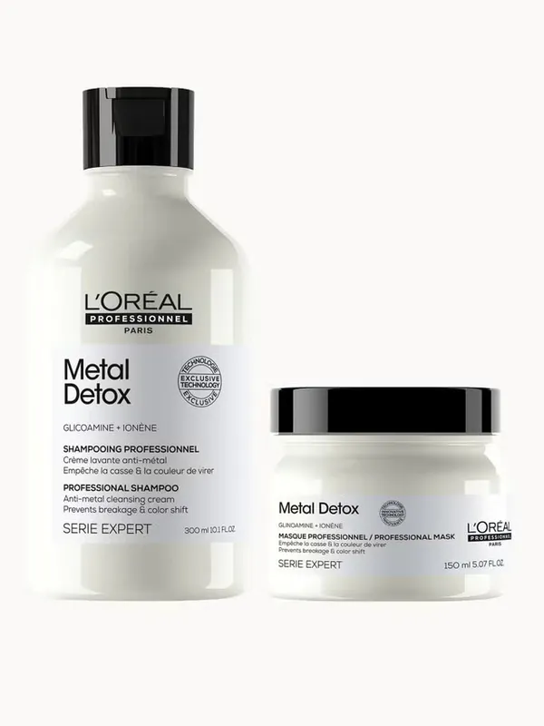 L'Oréal Professionnel Metal Detox Clarifying Shampoo 300ml & Hair Mask 150ml, Prevent Breakage & Colour Fade from Hard Water