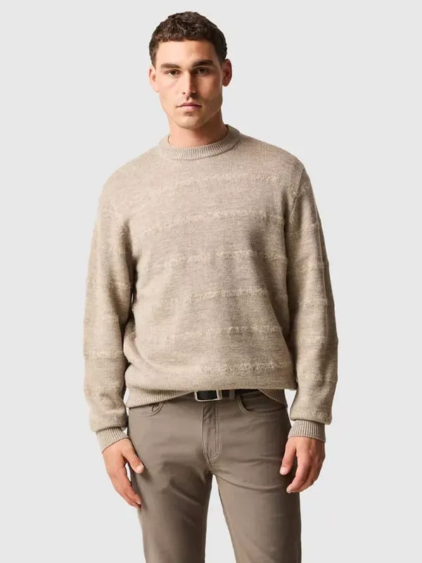 Rodd & Gunn Bills Textured Stripe Pure Wool Jumper, Neutral