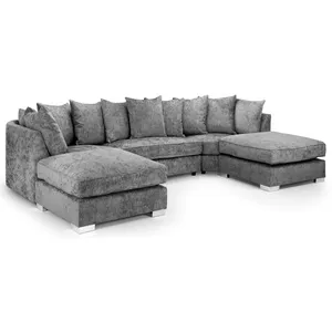 Solana U-Shape Chenille Scatter Back Corner Sofa - Grey