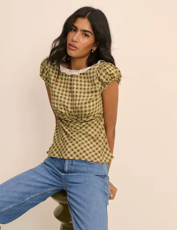 Nobody's Child Checked Lace Detail Top