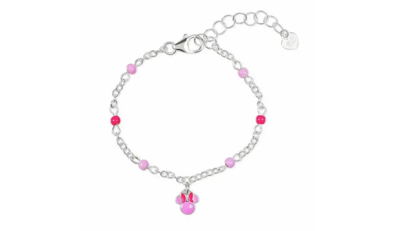 Disney Sterling Silver Minnie Mouse Pink Charm Bracelet