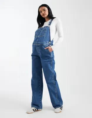 ASOS DESIGN Maternity denim dungaree in mid blue