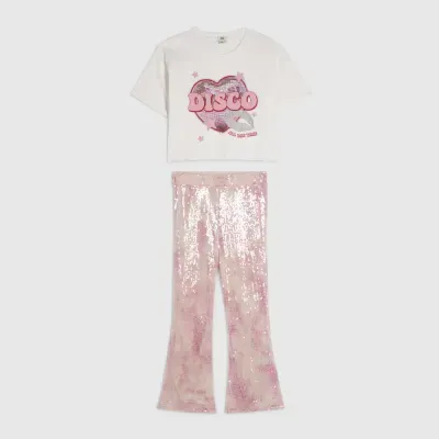 Girls White Disco All The Time T-Shirt Set