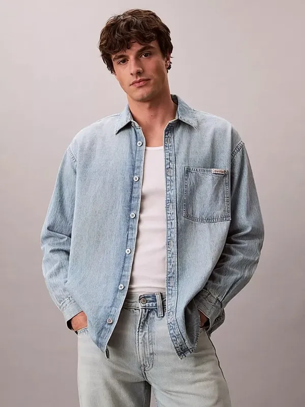 Calvin Klein Relaxed Denim Shirt, Pale Blue Stone