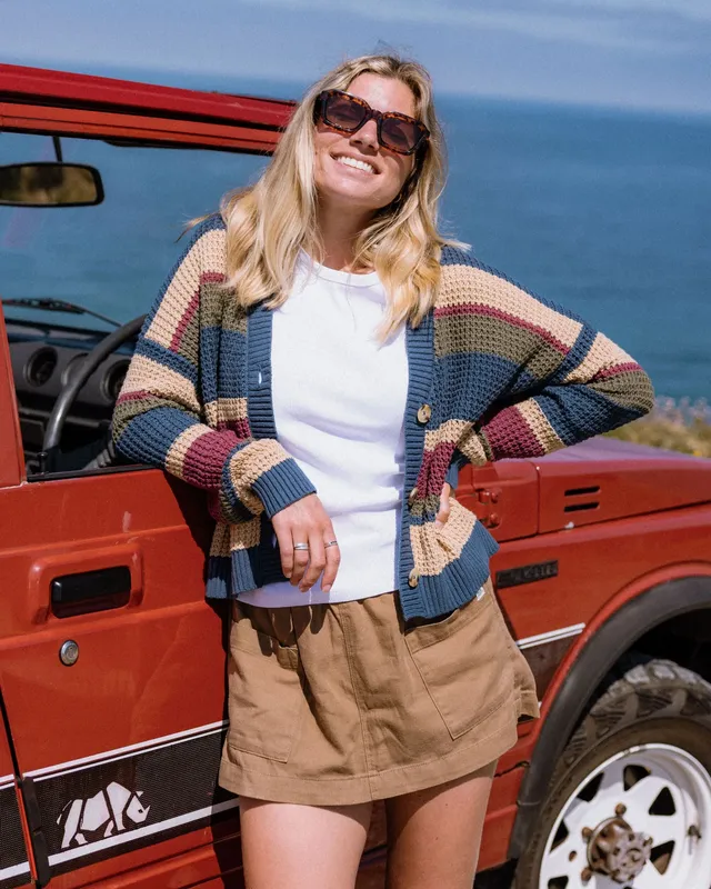 Passenger Clothing Reflection Open Knit Stripey Cardigan - Dusty Olive Multi Stripe