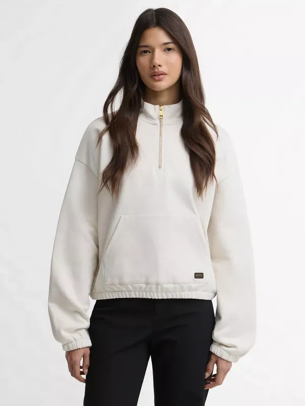 Barbour International Nova Quarter Zip Cotton Sweatshirt, Light Stone