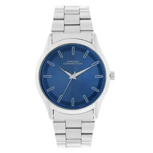 French Connection Silver Case Round Shape Silver Strap Quartz Watch