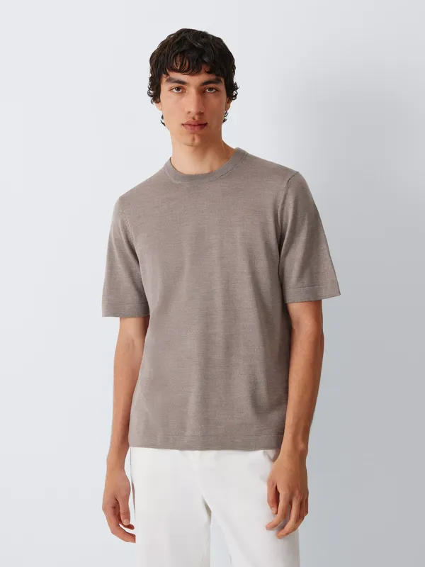 J.Lewis Merino Wool Blend Knit T-Shirt, Light Brown