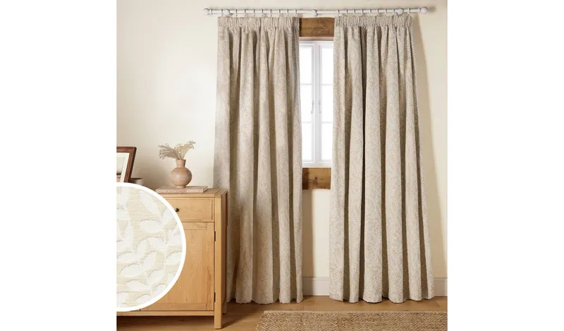 Argos Home Jaquard Blackout Pencil Pleat Curtain - Cream