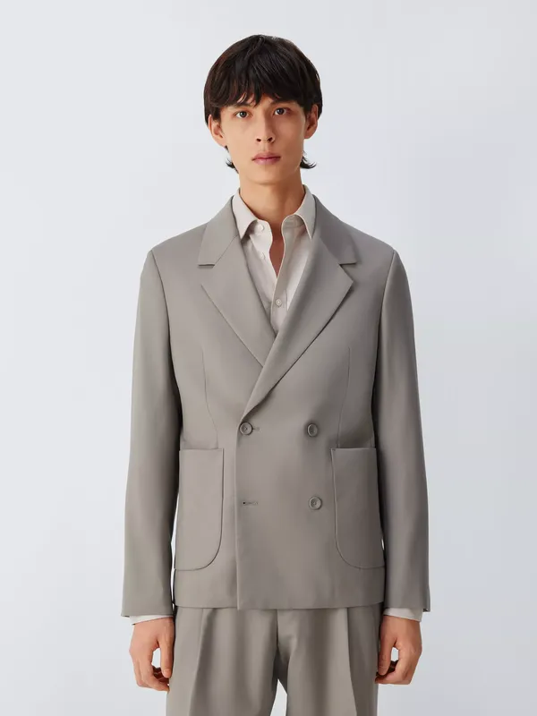 John Lewis Clean Wool Relaxed Fit Double Breasted Suit Jacket, Sage Green