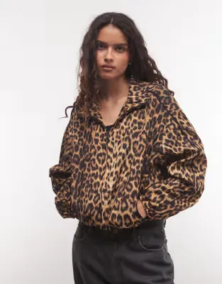 oversized track jacket in leopard
