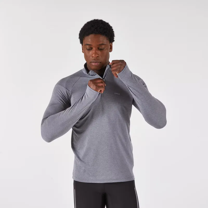 KIPRUN Kiprun Run 100 Men's Warm and Breathable Half-Zip Long-Sleeved T-shirt - Grey