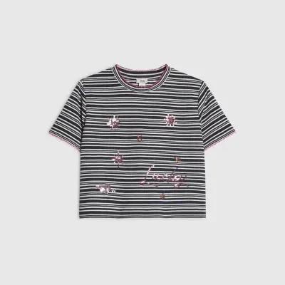 Girls Navy Stripe Embellished T-Shirt
