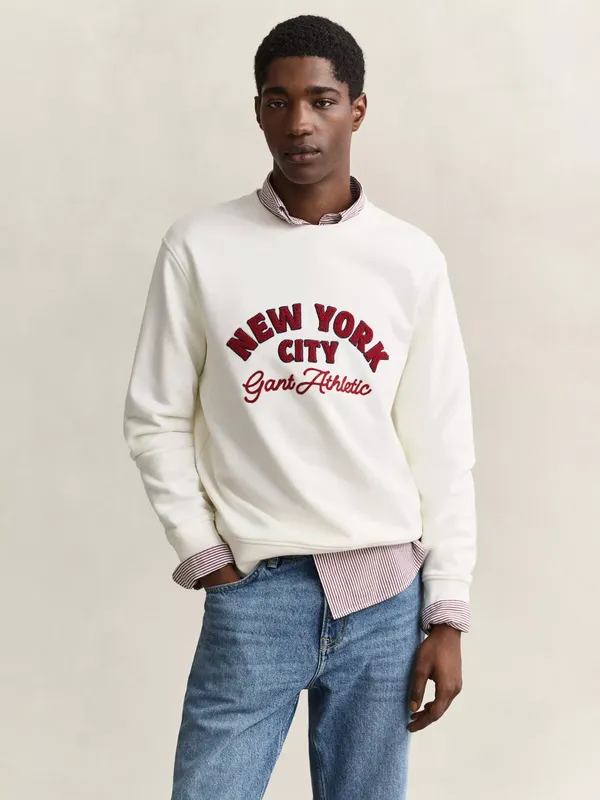 GANT Graphic Crew Neck Cotton Sweatshirt, Cream