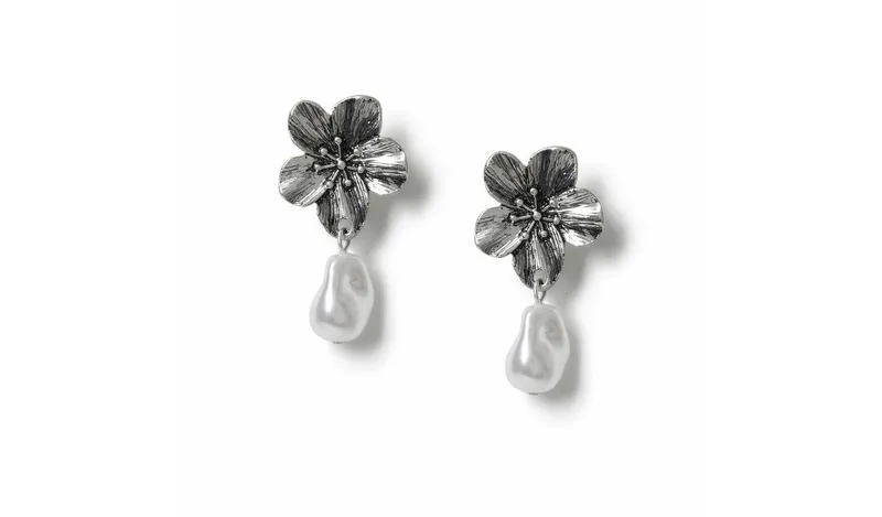 Freedom Silver-tone Flower Pearl Drop Earrings
