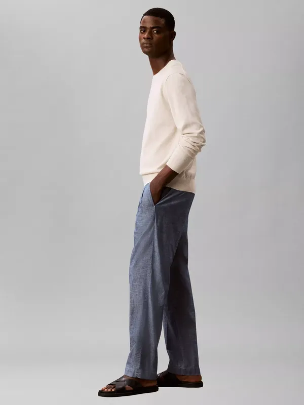 Calvin Klein Straight Chambray Trousers, Mid Blue