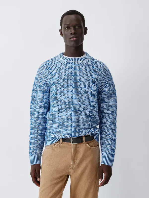 John Lewis Links Knit Crew Neck Jumper, Delft Blue