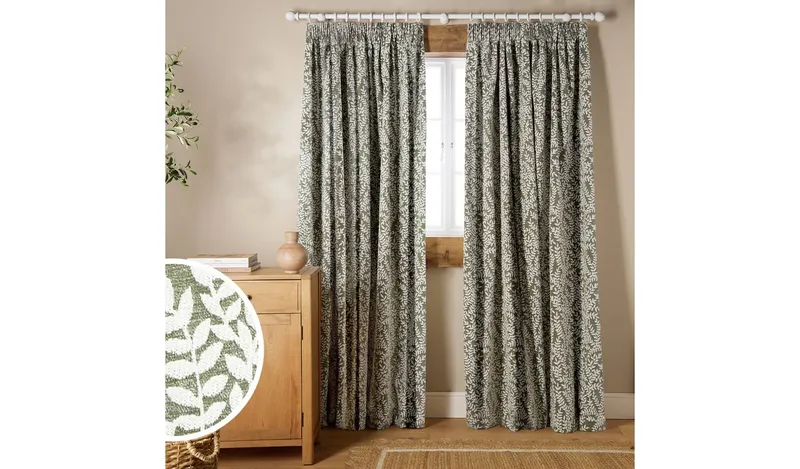 Argos Home Jacquard Pencil Pleat Curtain - Green