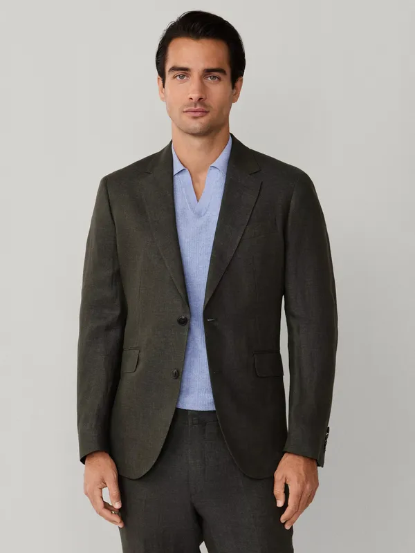 Hackett London Linen Delavé Textured Ascot Block Blazer