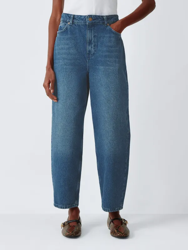 AND/OR Mid Rise Barrel Leg Cropped Jeans