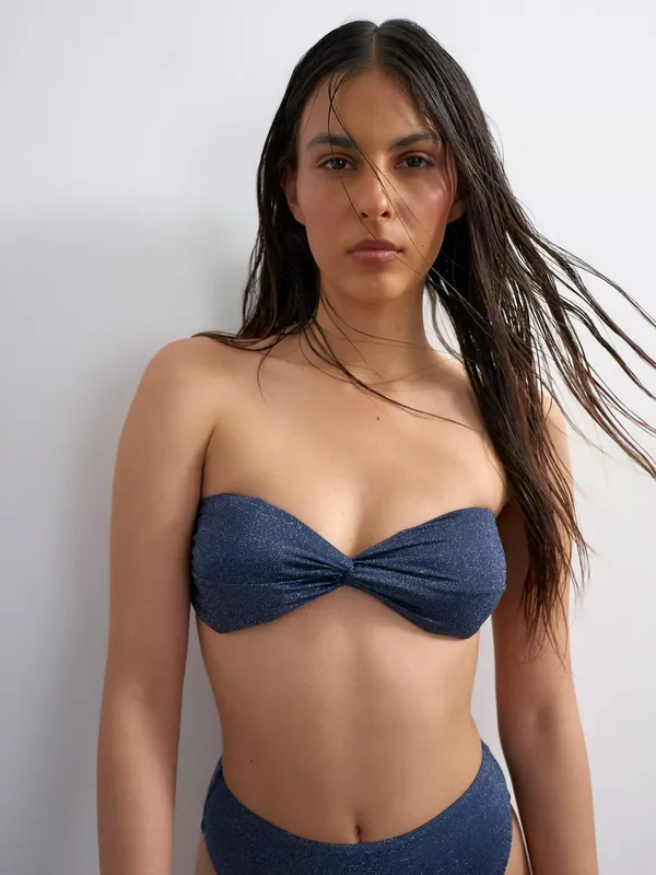 Topshop Hawaii Metallic Knot Detail Bikini Top, Navy
