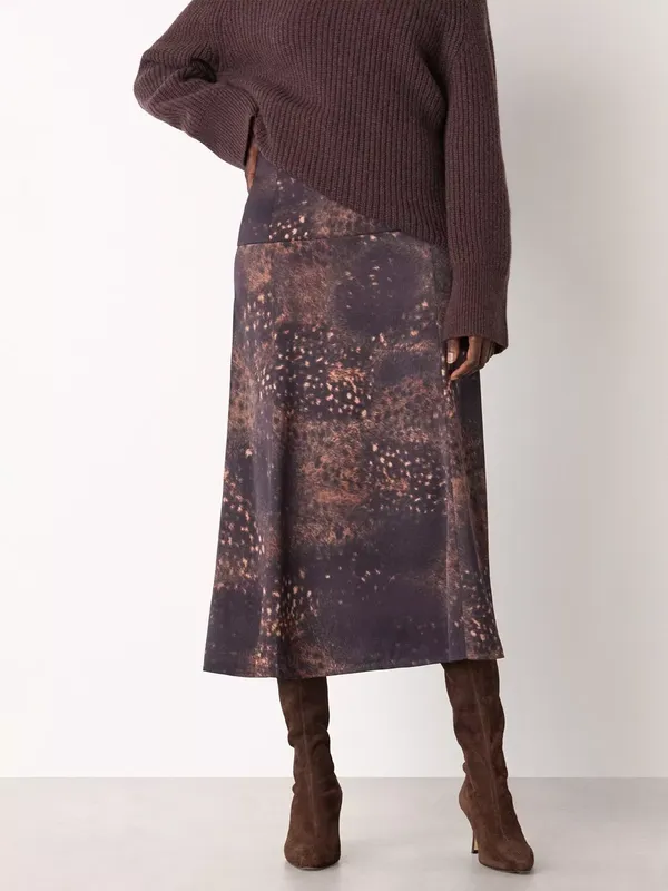 Whistles Spotted Animal Pattern Midi Skirt, Brown/Multi