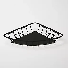 GoodHome Koros Black Steel 1 compartments Corner shower basket (W)19.9cm