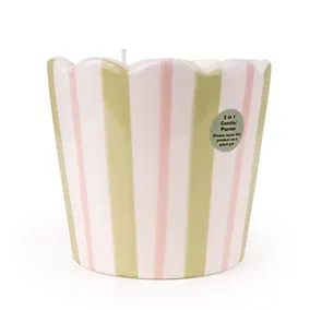 Candlelight Green, Pink & White Stripe Woodsage & Seasalt Small Decorative candle