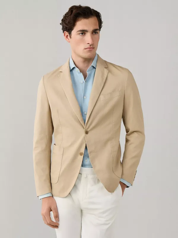 Hackett London Cotton Rich Shirt Jacket Block Unlined Blazer, Malt Beige