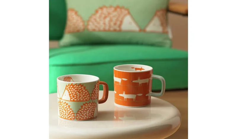Habitat x Scion Mr Fox Hedgehog Set of 4 Mugs - Orange