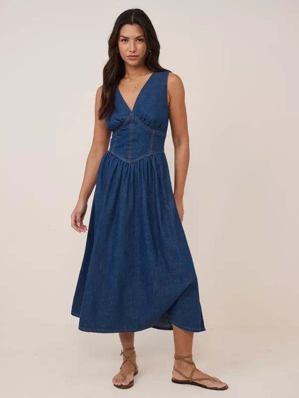Nobody's Child Jackson Sleeveless Denim Midi Dress, Blue