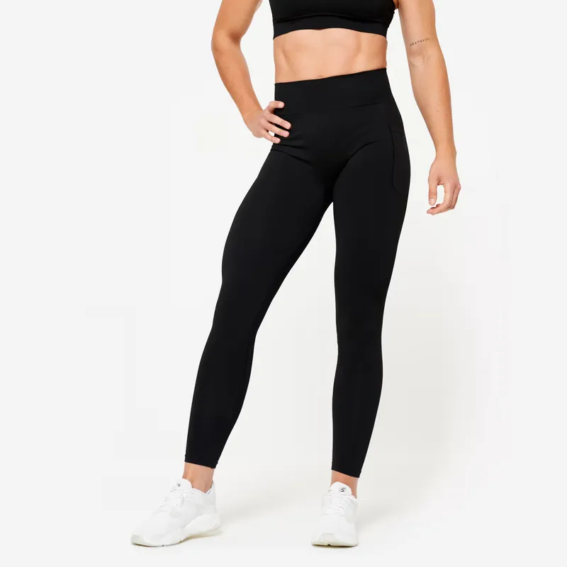 DOMYOS Women's high-waisted seamless push-up sports leggings, black