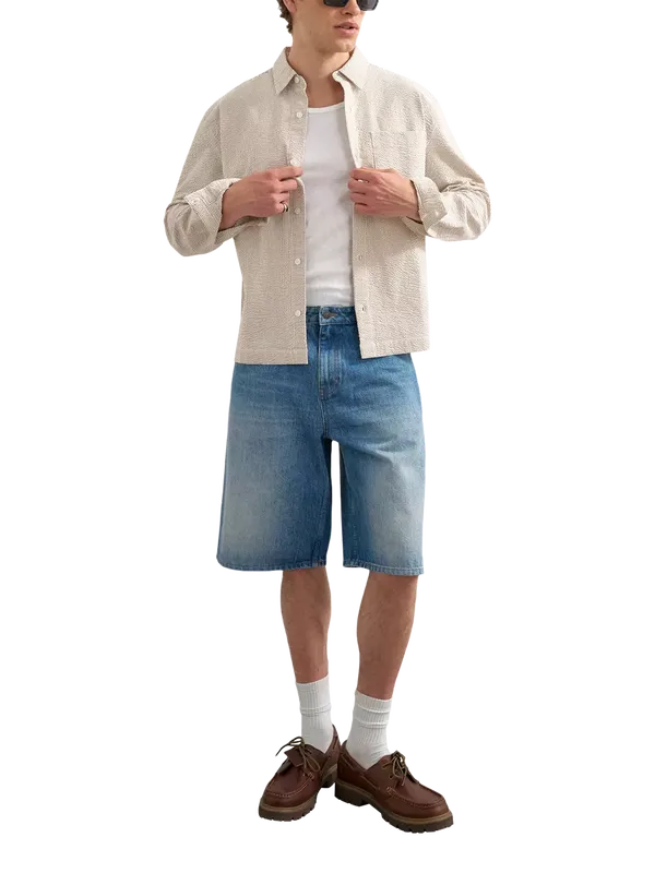 Topman Relaxed Fit Cropped Seersucker Shirt