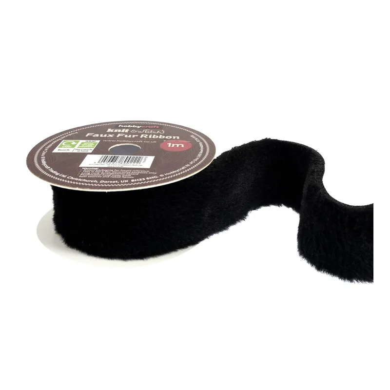 Black Faux Fur Ribbon 3.5cm x 1m