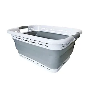 GoodHome Glomma White & grey Plastic Medium Foldable Laundry basket, 36L
