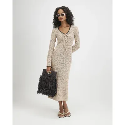 Beige Crochet Whipstitch Maxi Dress