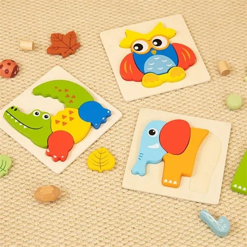 Tooky Toy Wooden 3 Piece Animal Puzzle