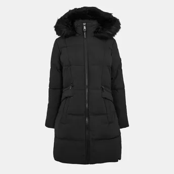 DKNY Women's  Quilted Fur Hood Tailored Fit Medium Puffer Jacket