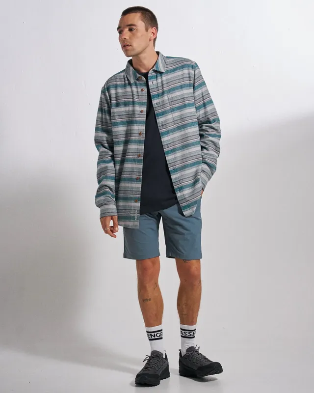 Passenger Clothing Backcountry Stripe Light Shirt - Grey Marl/Mediterranean Stripe