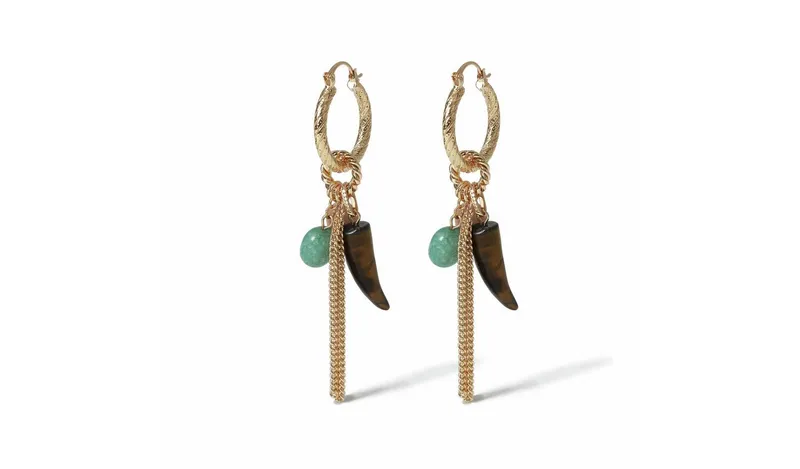Freedom Gold-tone Tusk Tassel Charm Hoop Earring