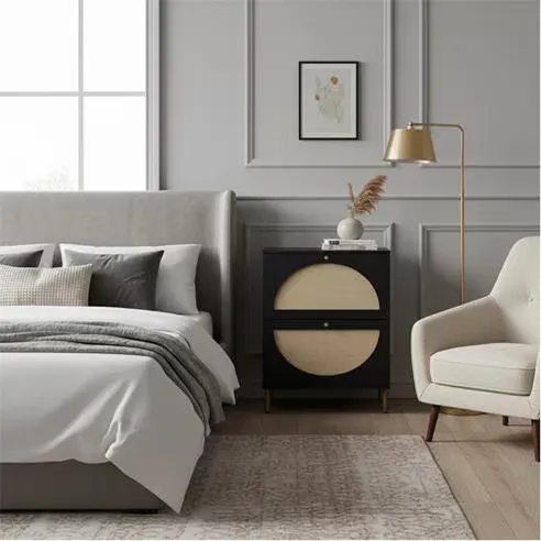 Linea Black Rattan Modern Nightstand