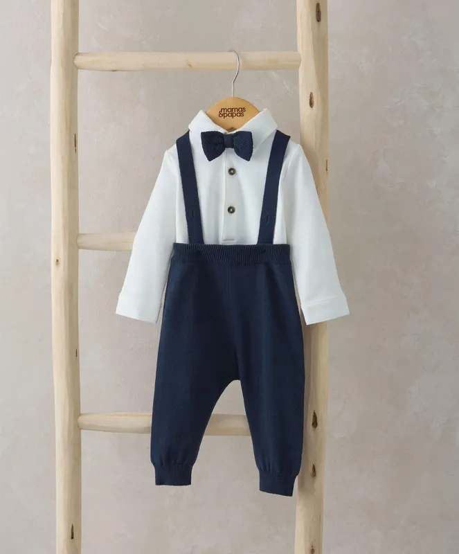 Mamas & Papas Bow Tie, Braces, Bodysuit and Trousers Outfit Set