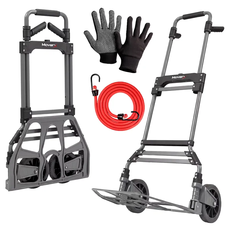 MOVERX Folding Aluminium 150kg Sack Truck Telescopic Hand Trolley (Gloves Included)