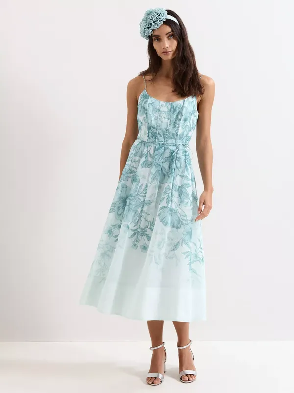 Phase Eight Velicia Floral Sleeveless Dress, Pale Blue