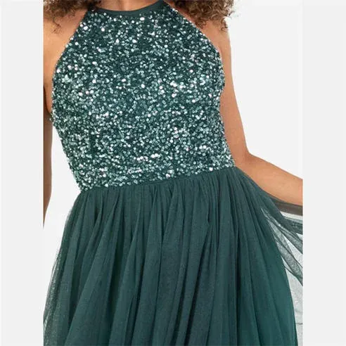 Maya Deluxe Maya Embellished Halter Neck Midi Dress